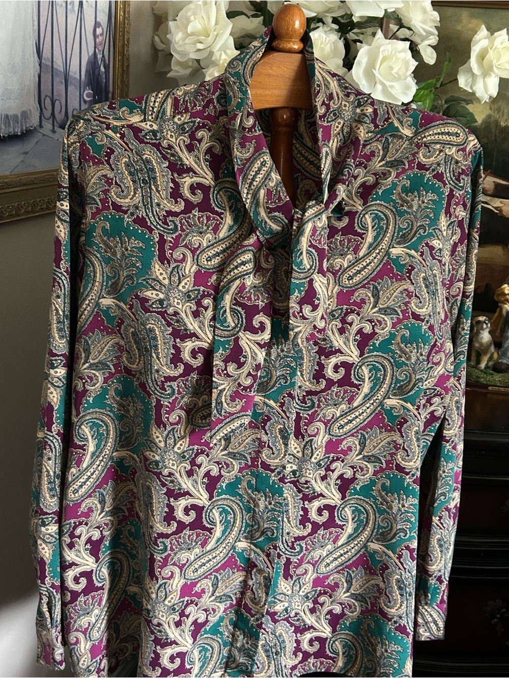 Alfred Dunner Teal & Plum Paisley Button-Down Shirt may fit Sz XL or 16